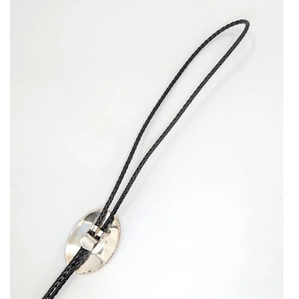 Vintage Western Bull Longhorn Skull Bolo Tie Silver Gold Tone Braided Cowboy